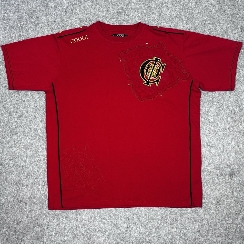 COOGI Embroidered Red Black Velour Short Sleeve Shirt Mens Size 2XL Vintage